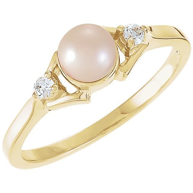 Cultured White Akoya Pearl & .06 CTW Natural Diamond Ring