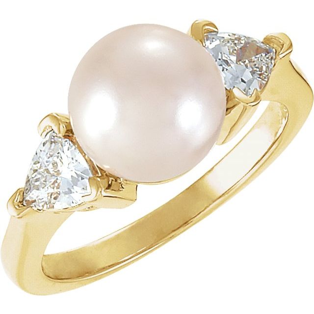 Cultured White Akoya Pearl & 1/3 CTW Natural Diamond Ring