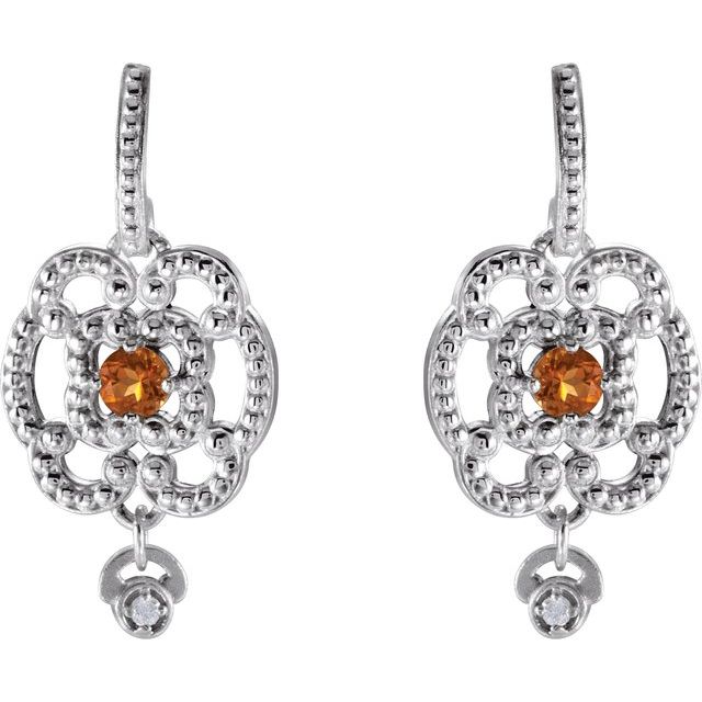 Round Natural Citrine & .03 CTW Natural Diamond Earrings