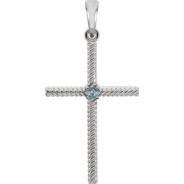Round Natural Swiss Blue Topaz Cross Pendant