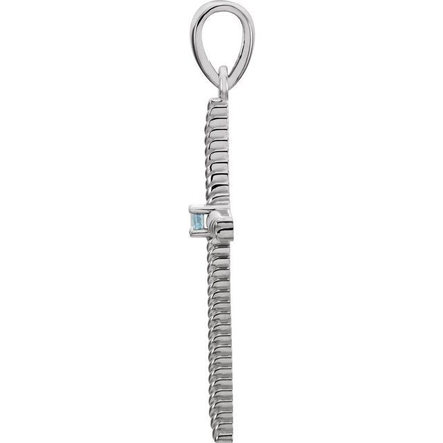 Round Natural Swiss Blue Topaz Cross Pendant