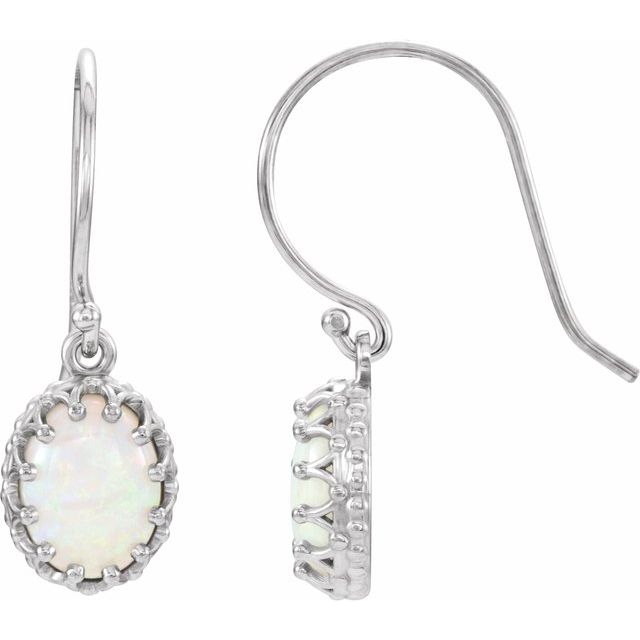 Oval Natural White Opal Earrings
