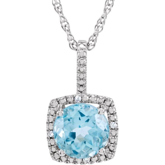 Round 7mm Natural Sky Blue Topaz & .015 CTW Natural Diamond Necklace