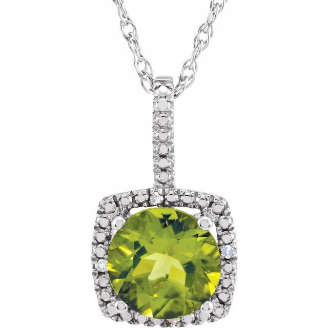 Round 7mm Natural Peridot & .015 CTW Natural Diamond Necklace