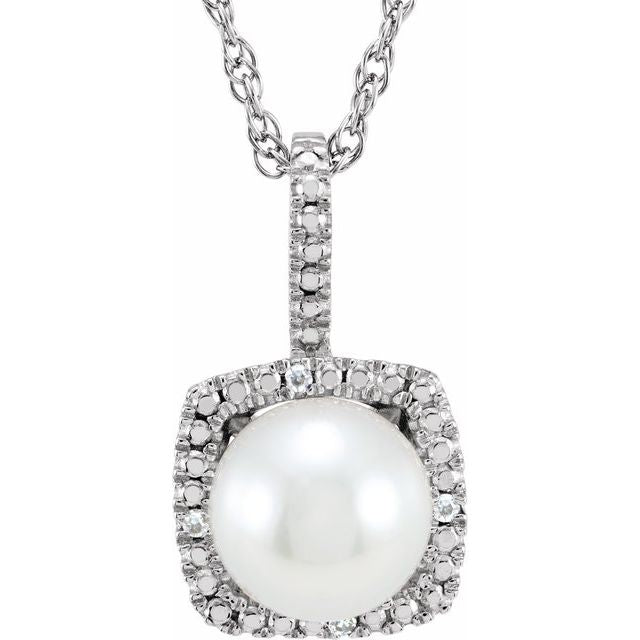 Round 6.5-7mm Cultured White Freshwater Pearl & .015 CTW Natural Diamond Necklace