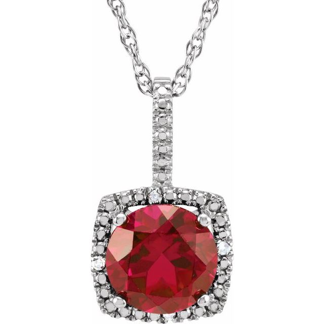 Round 7mm Lab-Grown Ruby & .015 CTW Natural Diamond Necklace