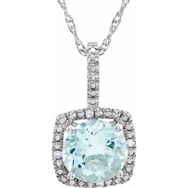 Round 7mm Natural Aquamarine & .015 CTW Natural Diamond Necklace