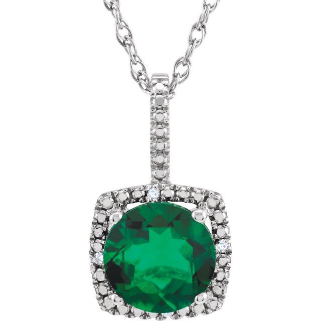 Round 7mm Lab-Grown Emerald & .015 CTW Natural Diamond Necklace