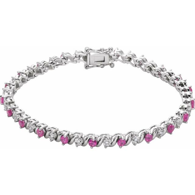 Round Lab-Grown Ruby & 1/10 CTW Natural Diamond Line Bracelet