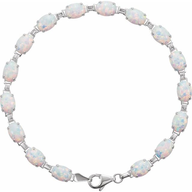 Oval Lab-Grown White Opal Line Bracelet