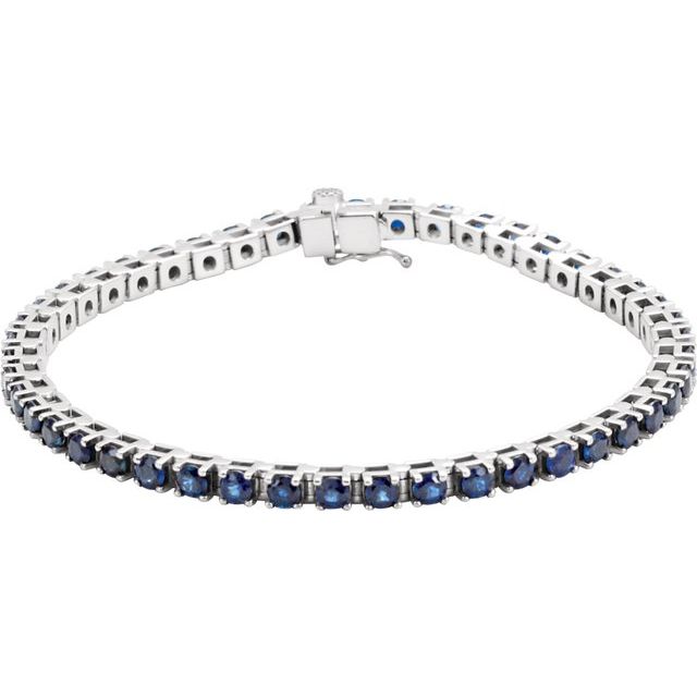 Round Natural Blue Sapphire Line Bracelet