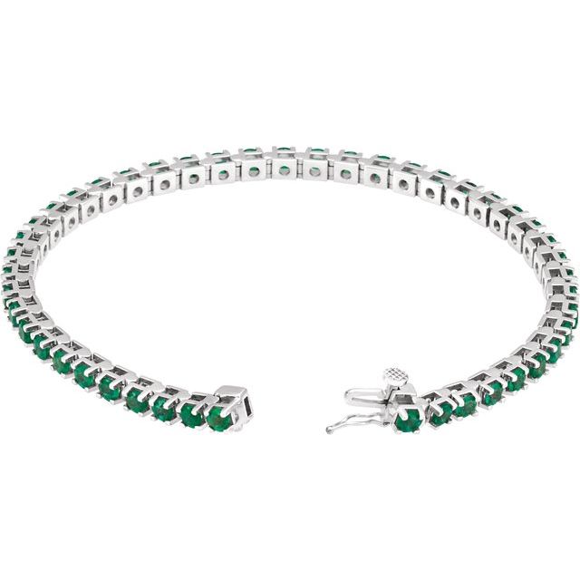 Round Natural Emerald Line Bracelet