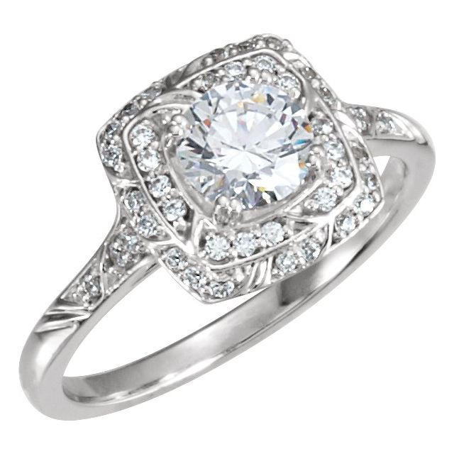 5.75mm Round CZ and 1/5 CTW Natural Diamond Engagement RIng
