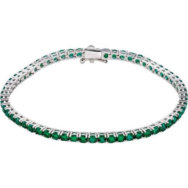 Round Lab-Grown Emerald Line 7.25" Bracelet