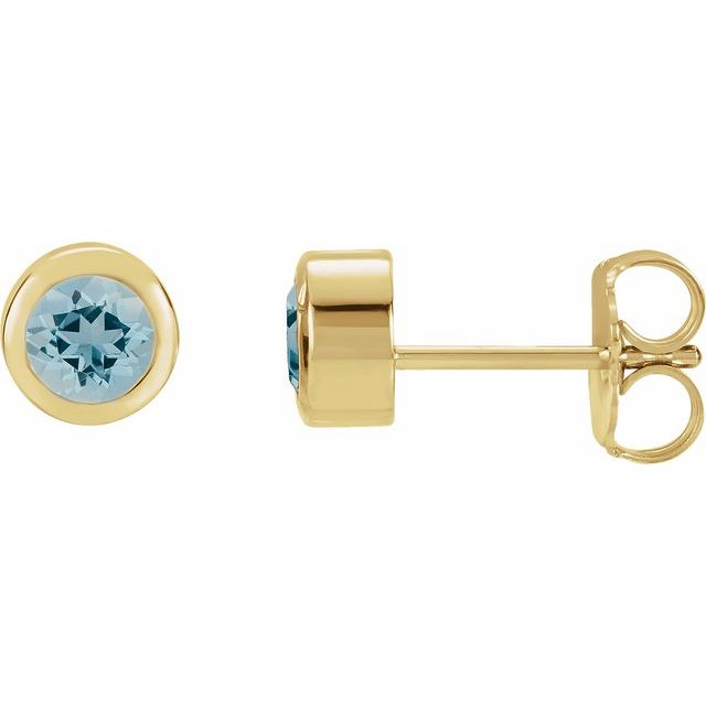 Round Natural Blue Zircon Bezel-Set Earrings