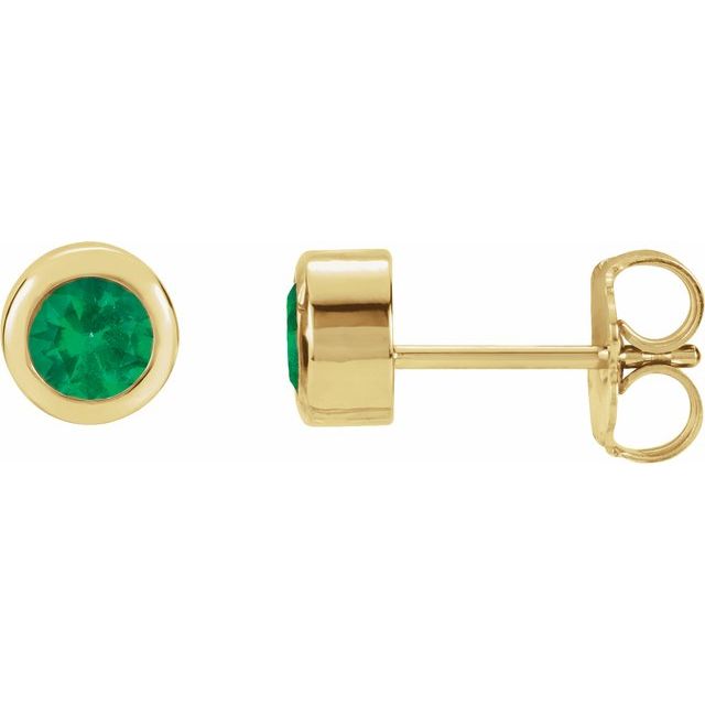 Round Lab-Grown Emerald Bezel-Set Earrings