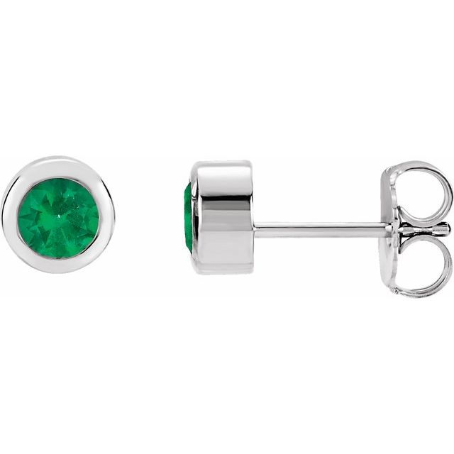 Round Natural Emerald Bezel-Set Earrings