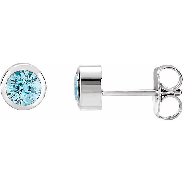 Round Natural Blue Zircon Bezel-Set Earrings