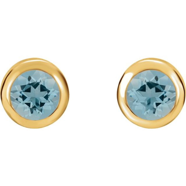 Round Natural Blue Zircon Bezel-Set Earrings