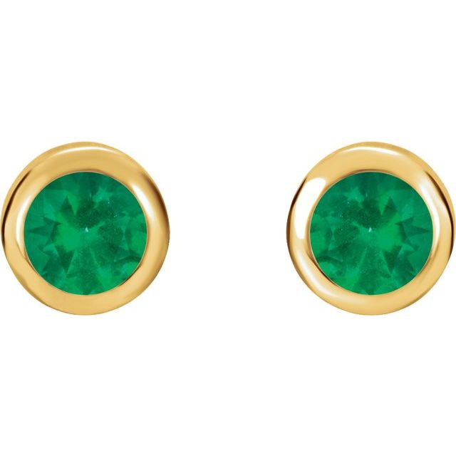 Round Lab-Grown Emerald Bezel-Set Earrings