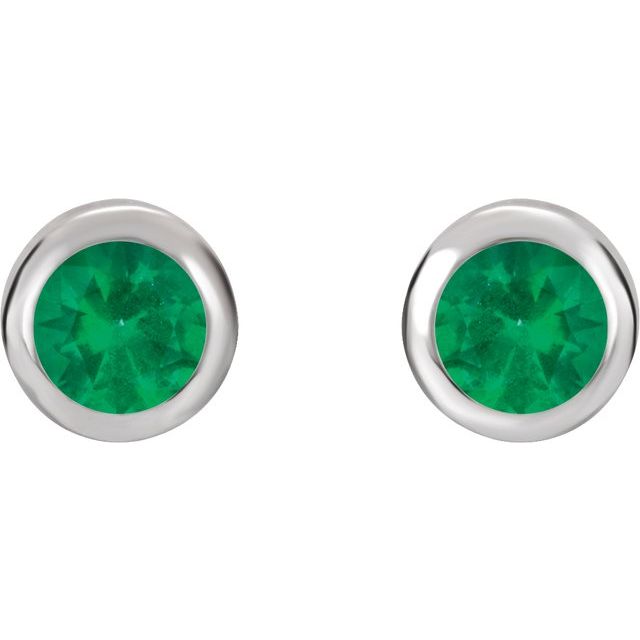 Round Natural Emerald Bezel-Set Earrings