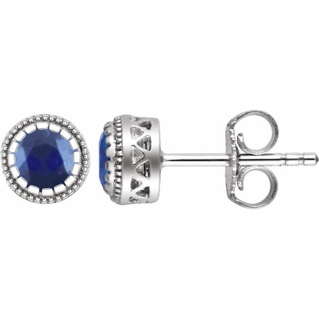 Round Natural Blue Sapphire Stud Earrings