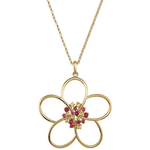 Round Natural Peridot & Natural Pink Tourmaline Floral Necklace