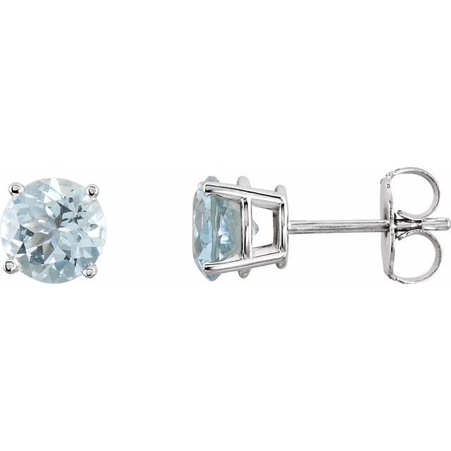 Round 6mm Natural Aquamarine Stud Earrings