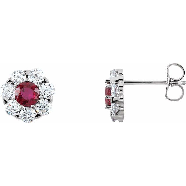 Round Natural Ruby & 1 1/8 CTW Natural Diamond Cluster Earrings