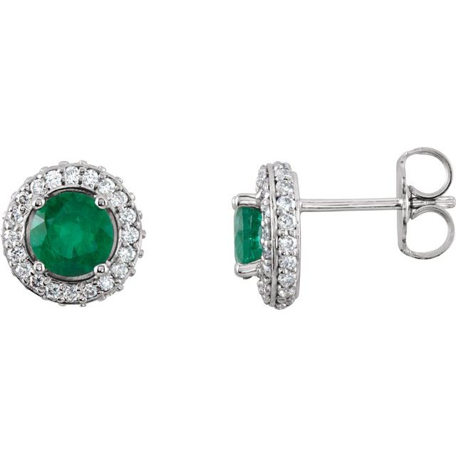 Round Natural Emerald & 1/3 CTW Natural Diamond Earrings