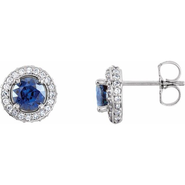 Round Natural Blue Sapphire & 1/3 CTW Natural Diamond Earrings