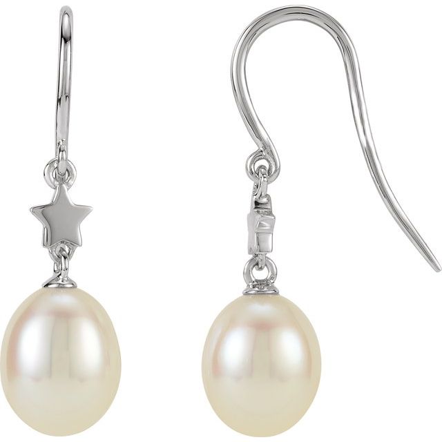 Cultured White Freshwater Pearl Star Earrings