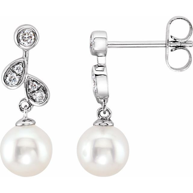 Cultured Freshwater Pearl & 1/6 CTW Natural Diamond Earrings
