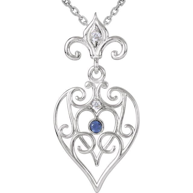 Round Natural Blue Sapphire & .02 CTW Natural Diamond Necklace