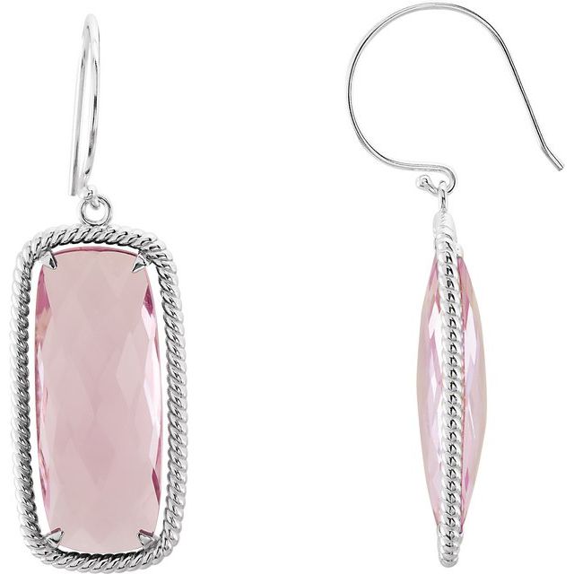 Cushion Natural Rose Quartz Rope Earrings