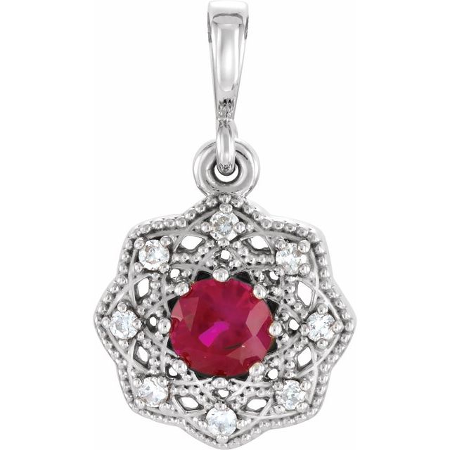 Round Natural Ruby & .06 CTW Natural Diamond Halo-Style Pendant