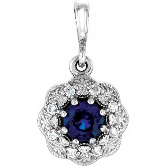 Round Natural Blue Sapphire & .06 CTW Natural Diamond Pendant