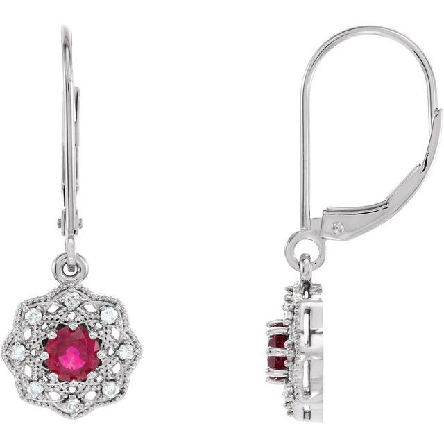 Round Natural Ruby & 1/8 CTW Natural Diamond Halo-Style Earrings