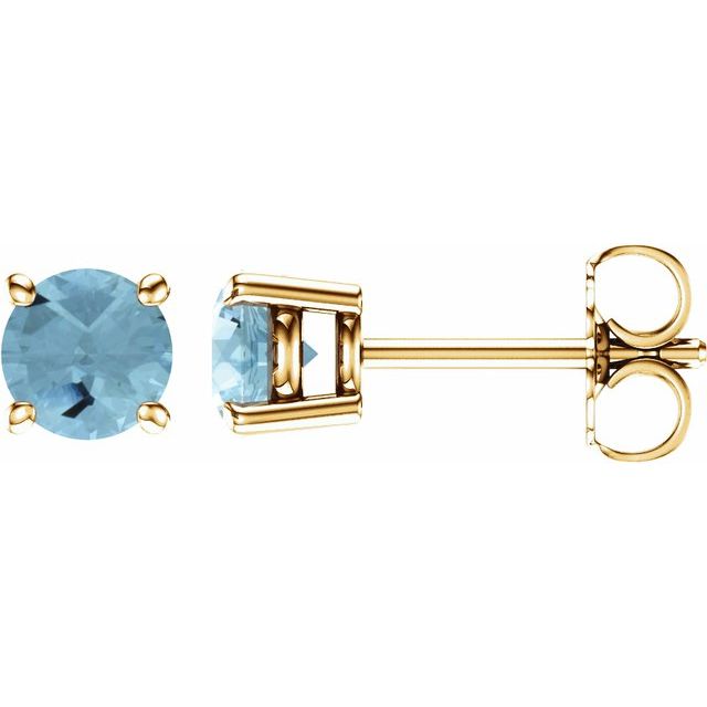Round 5mm Natural Aquamarine Stud Earrings