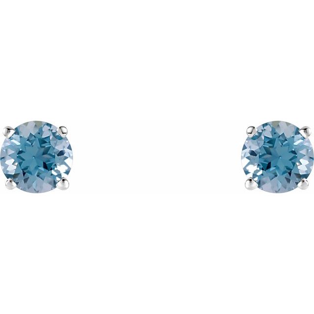 Round 5mm Natural Aquamarine Stud Earrings