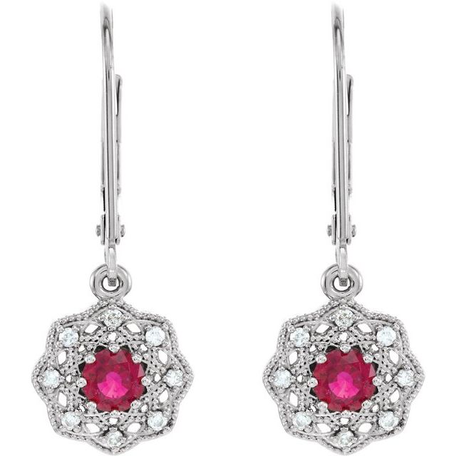 Round Natural Ruby & 1/8 CTW Natural Diamond Halo-Style Earrings
