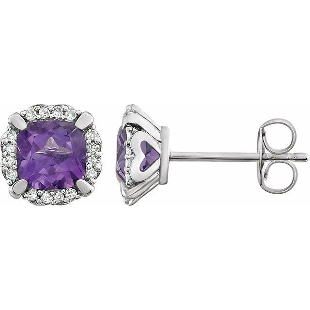 Cushion Natural Amethyst & 1/10 CTW Natural Diamond Earrings