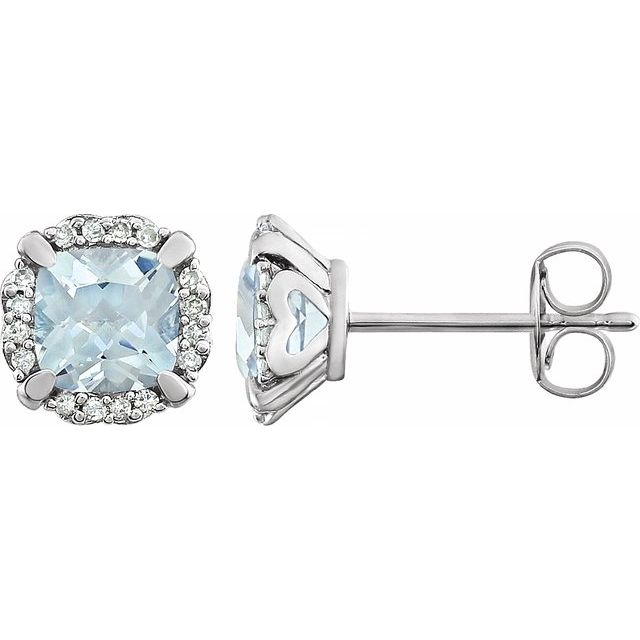 Cushion Natural Aquamarine & 1/10 CTW Natural Diamond Earrings