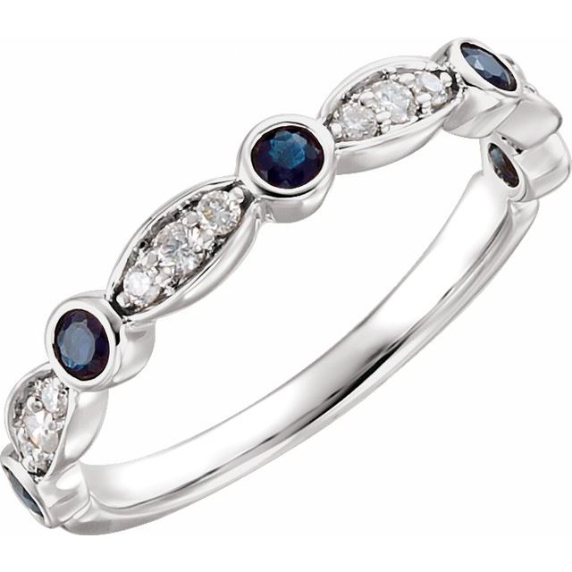 Natural Blue Sapphire & 1/6 CTW Natural Diamond Ring
