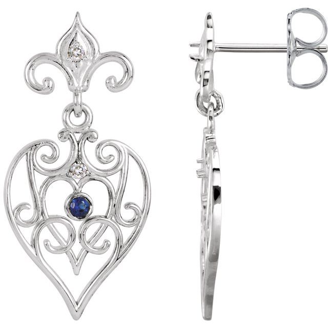 Round Natural Blue Sapphire & .04 CTW Natural Diamond Earrings