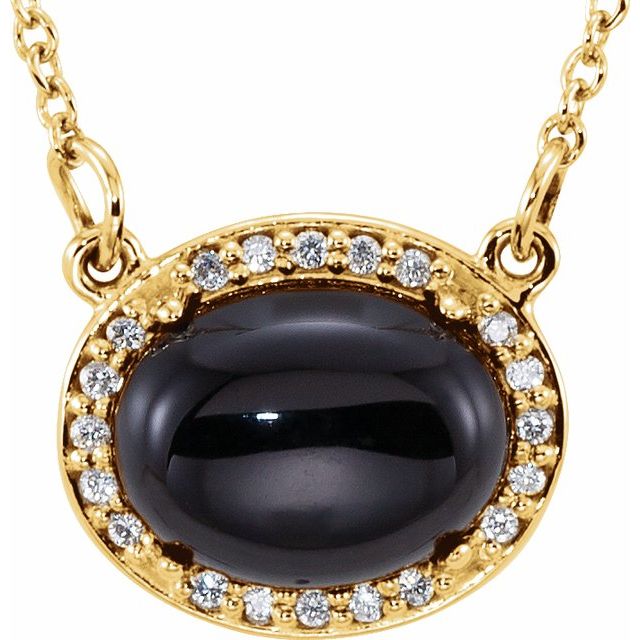 Oval Natural Black Onyx & .05 CTW Natural Diamond Halo-Style 16 1/2" Necklace