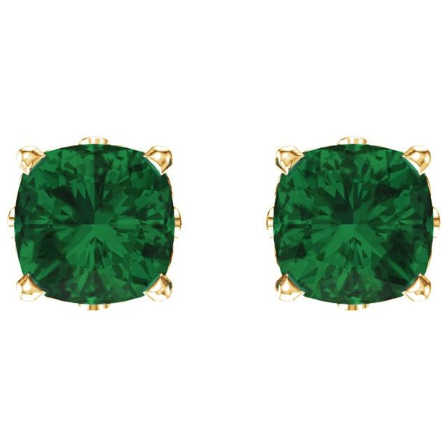 4x4mm Cushion Lab-Grown Emerald Earrings