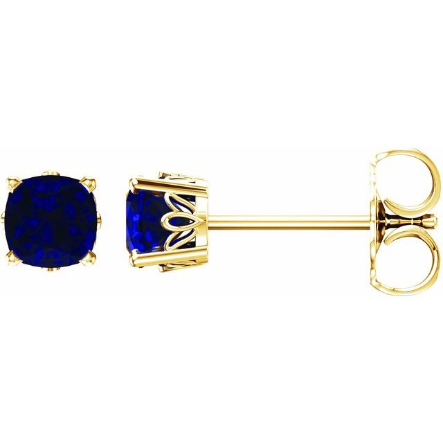 4x4mm Cushion Lab-Grown Blue Sapphire Earrings