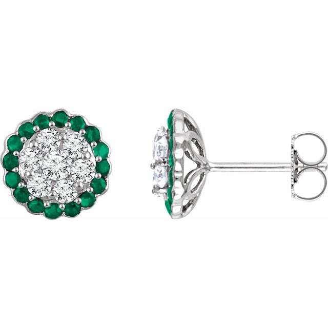 Round Natural Emerald & 5/8 CTW Natural Diamond Earrings