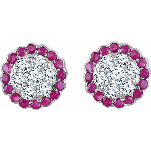 Round Natural Ruby & 5/8 CTW Natural Diamond Earrings
